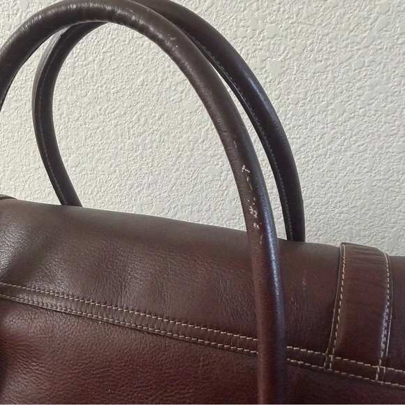 Lauren Ralph Vintage Satchel Bag Burgundy Brown Gold Buckle Turn Lock Doctor Bag - Picture 4 of 12